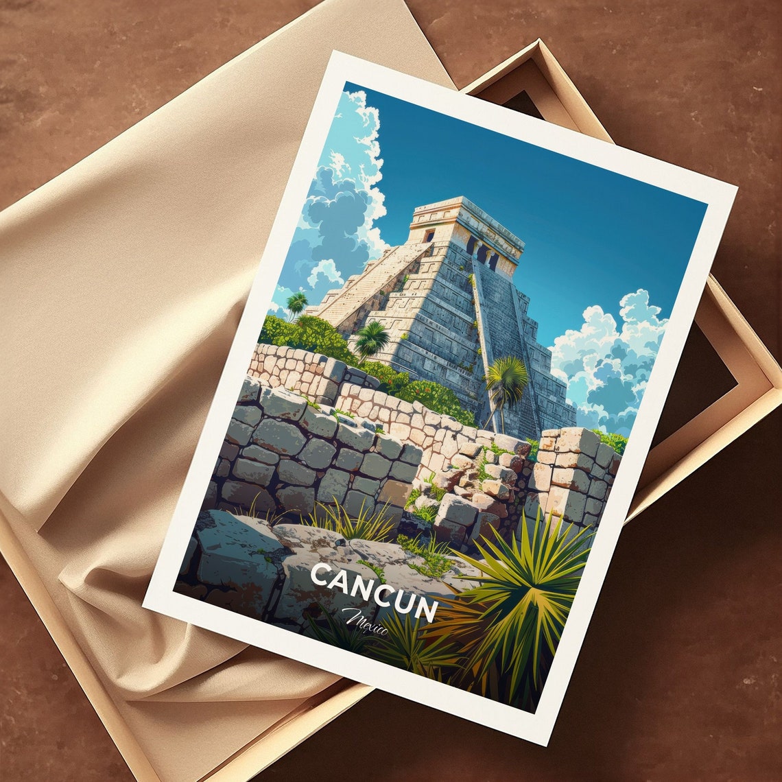 Cancun Mexico Maya Pyramid Ancient Stone Ruins Jungle Travel Poster - Image 3