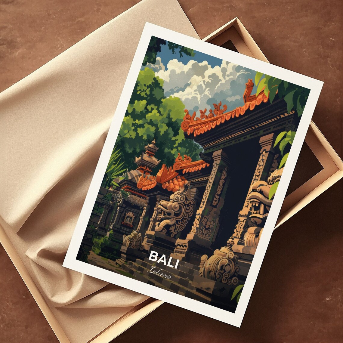Bali Goa Gajah Stone Temple Gate Carved Guardian Travel Poster - Image 3