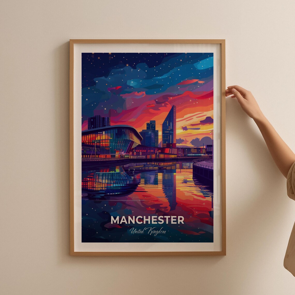 Manchester MediaCityUK Night Skyline Modern City Travel Poster - Image 2