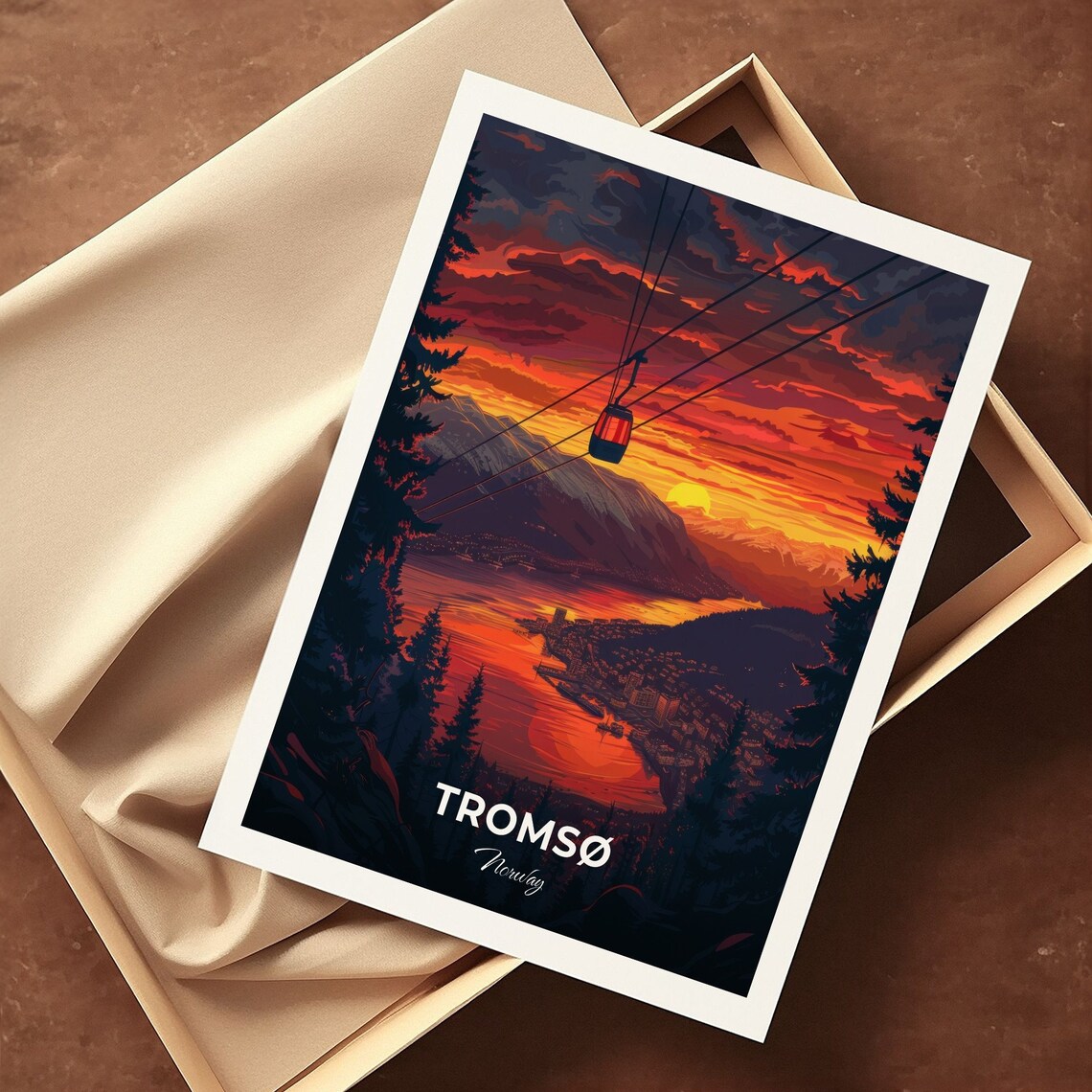 Tromso Norway Fjellheisen Cable Car Arctic Sunset Travel Poster - Image 3
