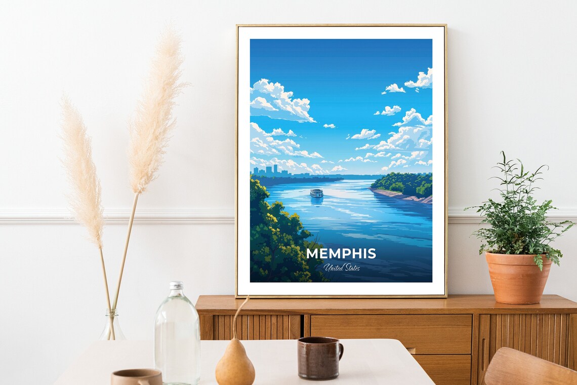 Memphis Mississippi River Skyline Sunset Riverboat Travel Poster - Image 3