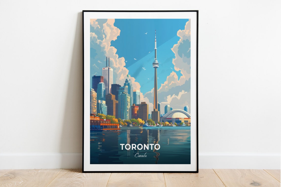 Toronto Canada Harbourfront CN Tower Skyline View Travel Poster