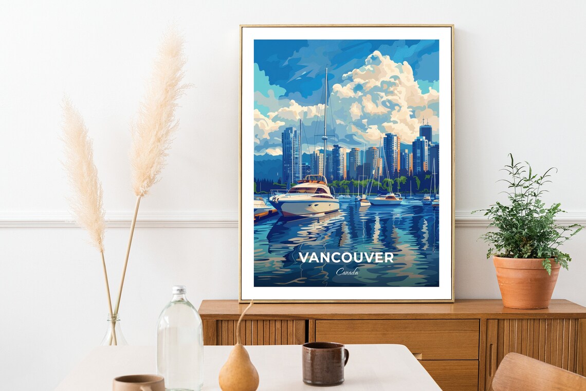 Vancouver False Creek Marina Sailboats Downtown Skyline Travel Poster - Image 2