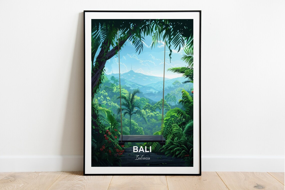 Bali Swing Jungle Valley Palm Trees Adventure Travel Art Poster
