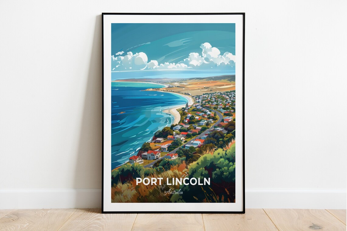 Port Lincoln Australia Aerial View of Coastal Town and Bay Travel Poster