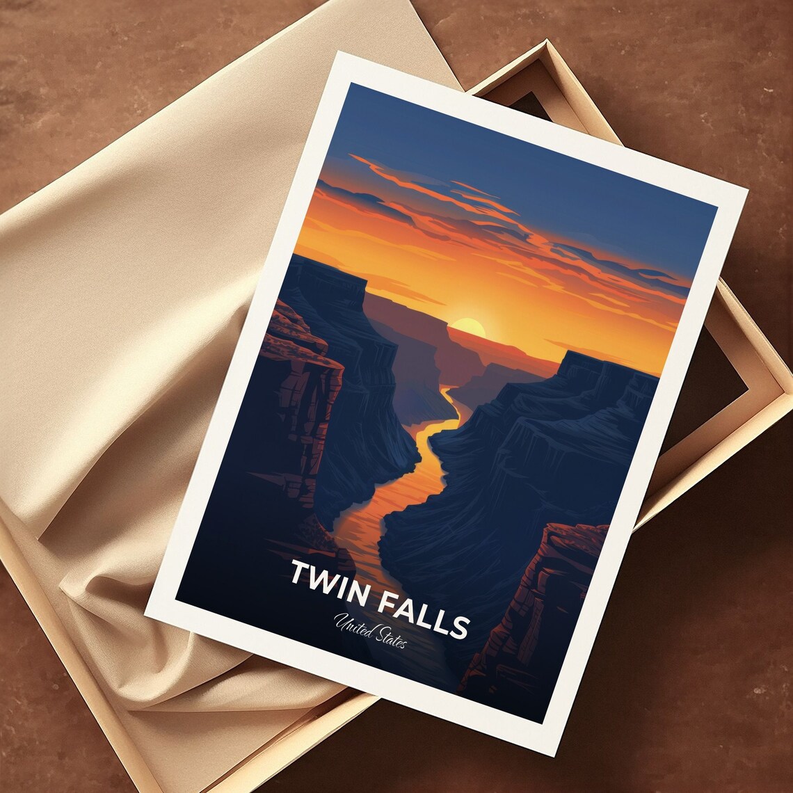 Twin Falls Sunset Canyon With Glowing River United States Travel Poster - Image 3