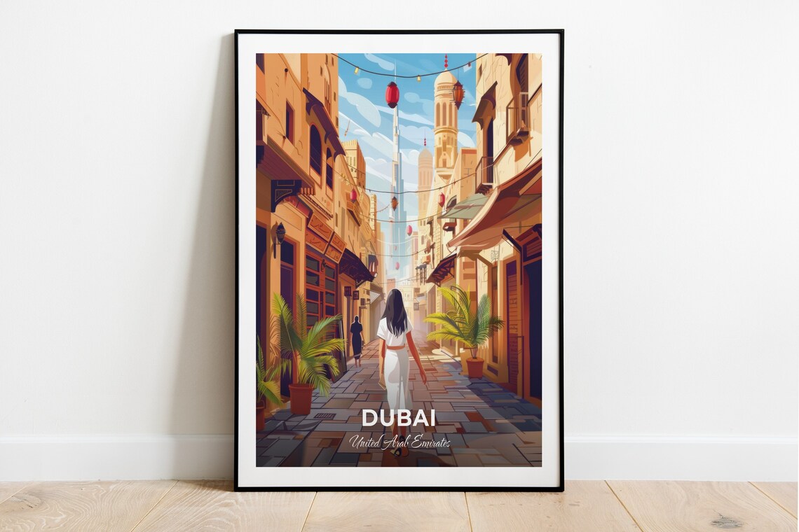 Dubai United Arab Emirates Gold Souk Old Street Lanterns Sunny Poster