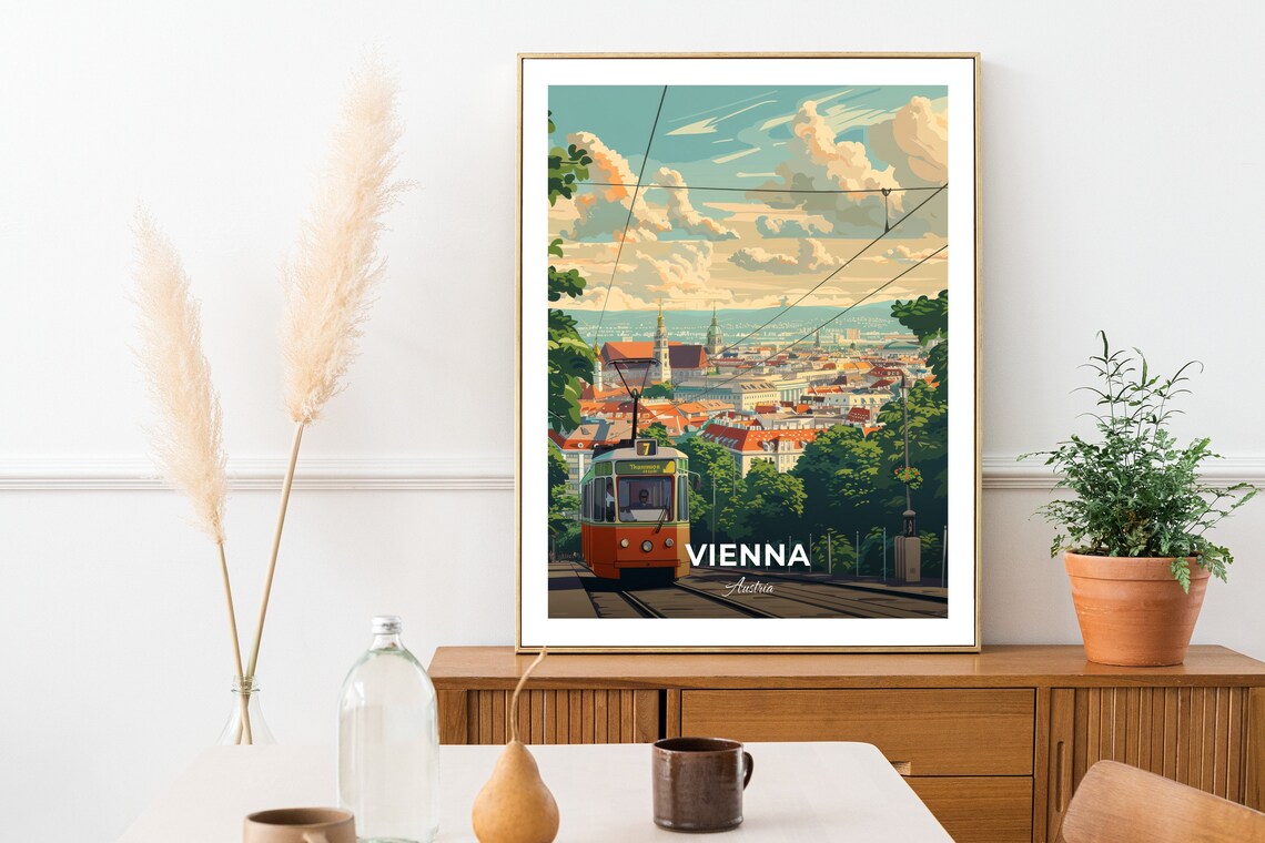 Vienna Spittelberg Tram Descending Hill City Rooftops Austria Travel Poster - Image 2