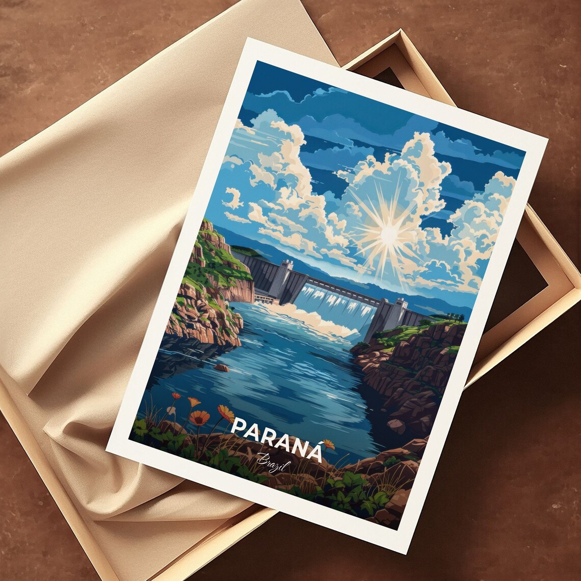 Parana Brazil Itaipu Dam Spillway Rocky Cliffs Travel Poster - Image 3