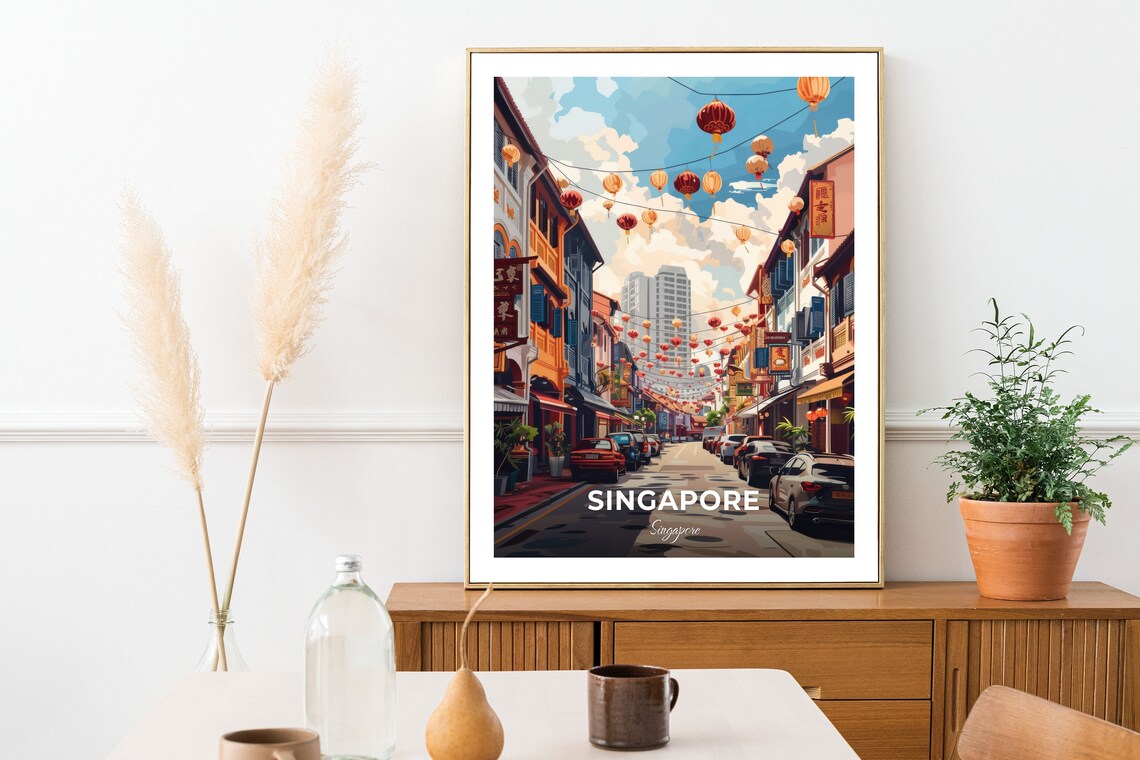 Singapore Chinatown Lantern Street Shophouses Vibrant Heritage Travel Poster - Image 2