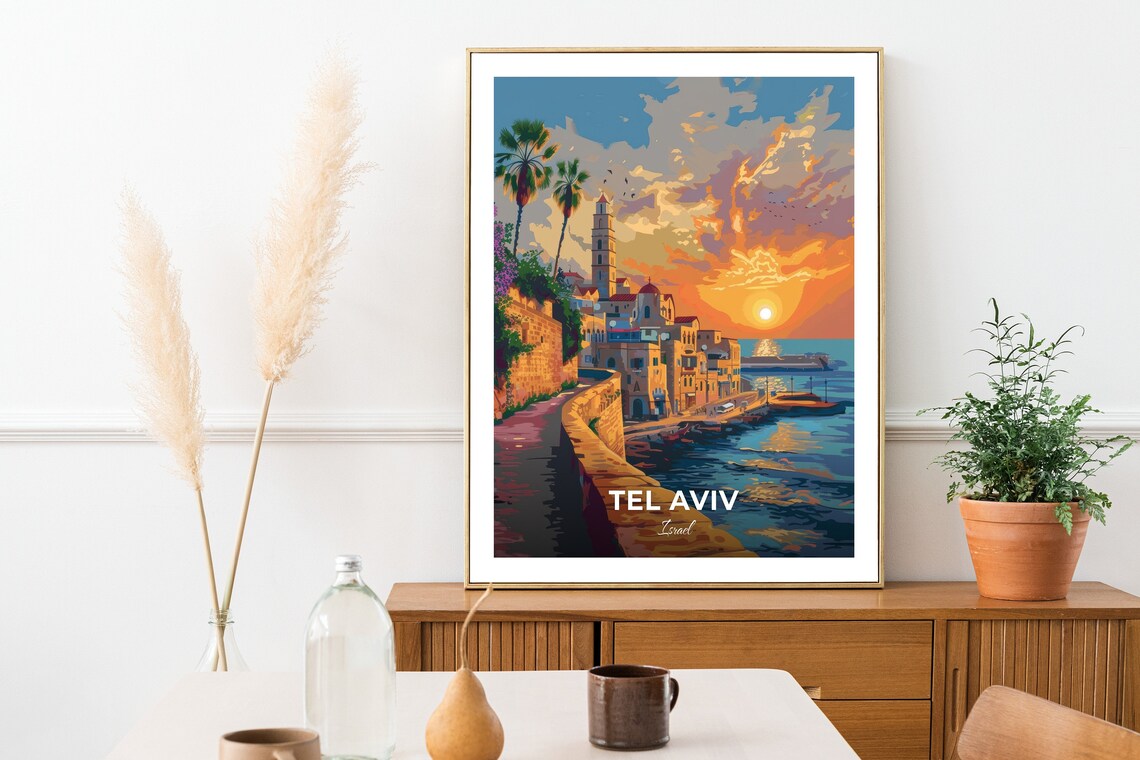 Tel Aviv Jaffa Old City Harbor Promenade Sunset Israel Travel Poster - Image 2