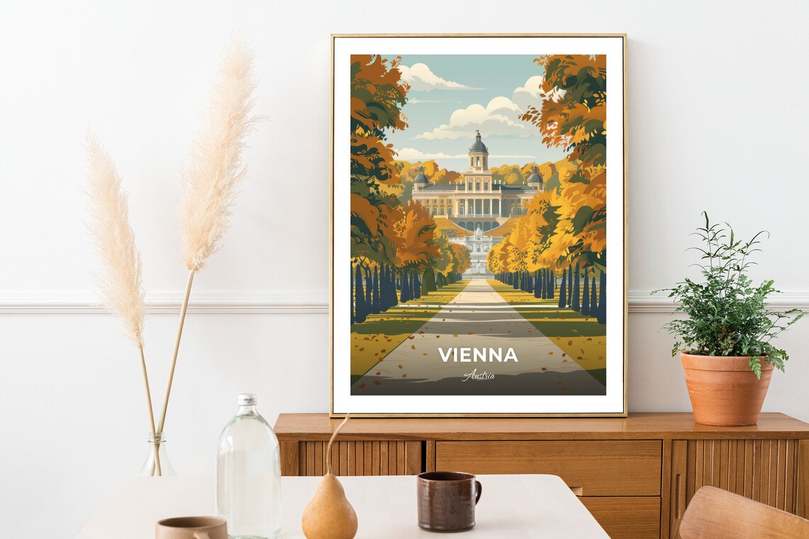 Vienna Austria Schonbrunn Palace Golden Autumn Avenue Travel Poster - Image 2