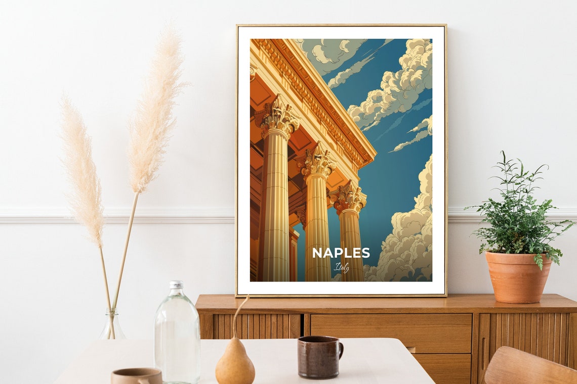 Naples Italy Archaeological Museum Columns Vintage Travel Poster - Image 2