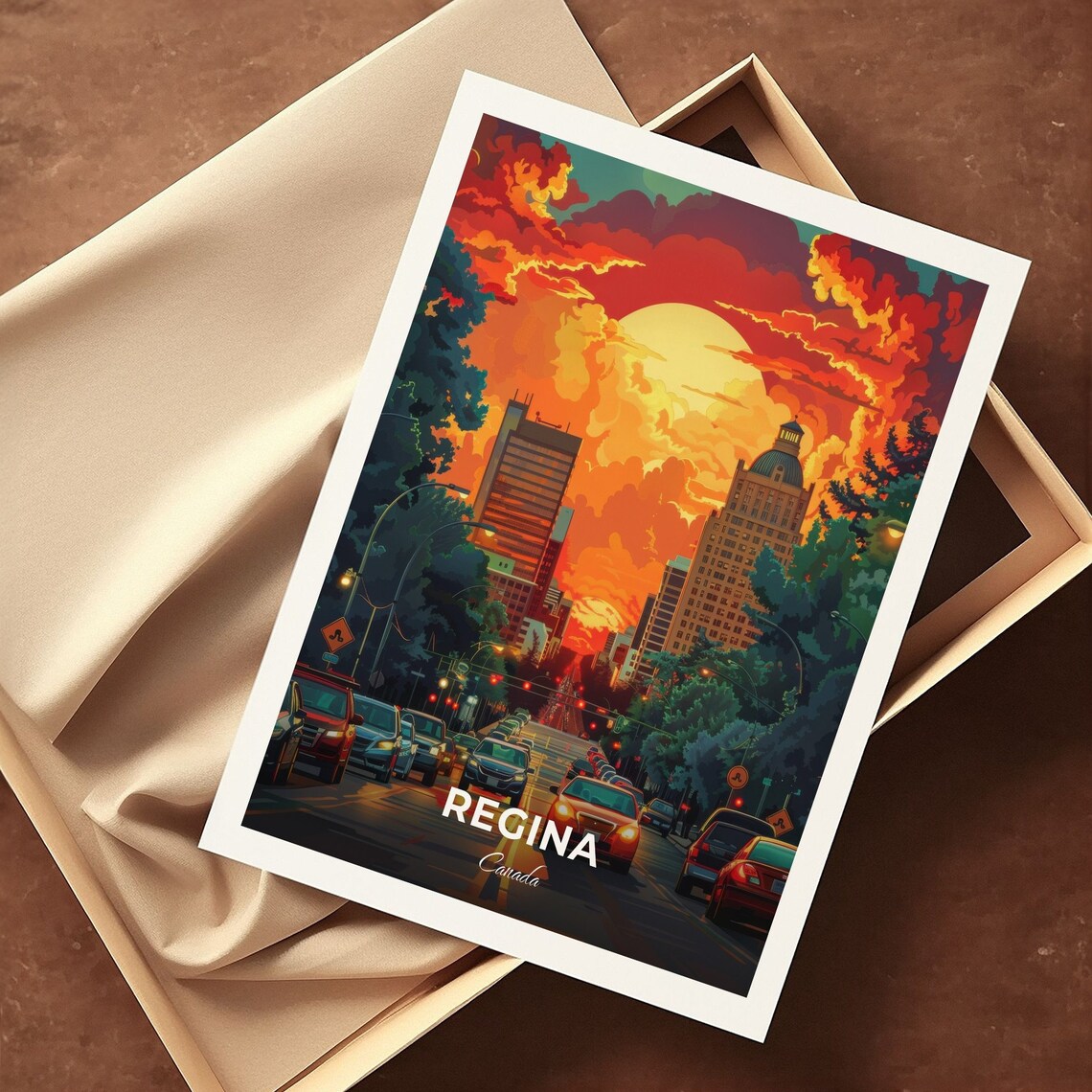 Regina Canada Downtown Street Golden Sunset Urban Travel Poster - Image 3