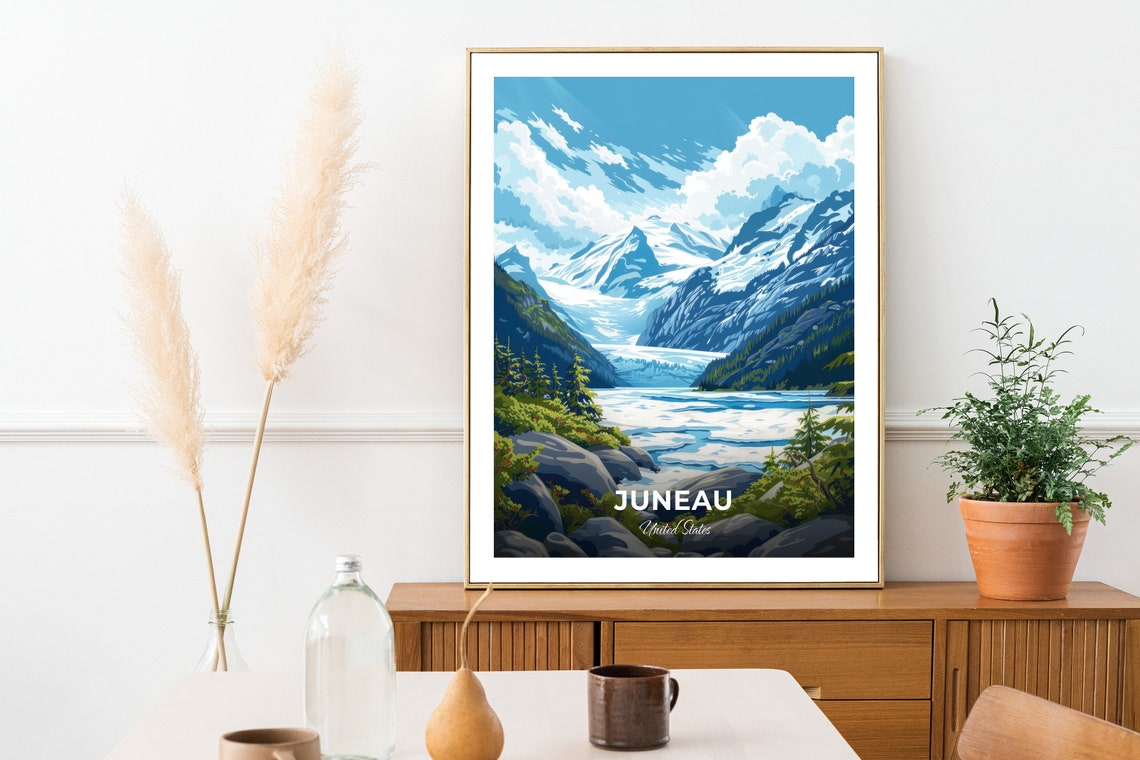 Juneau Alaska Mendenhall Glacier Icy Valley Peaks Scene Poster - Image 2