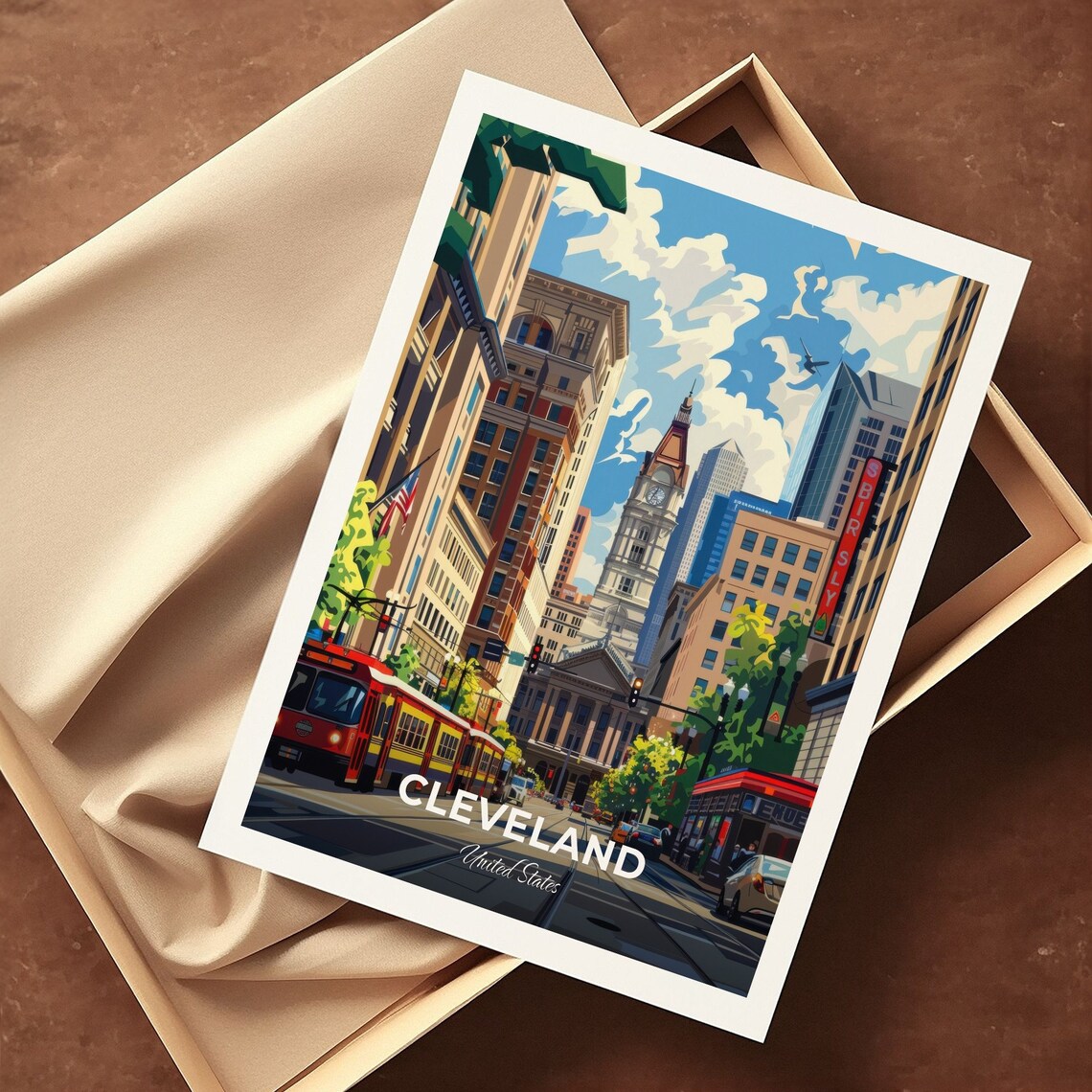 Cleveland Ohio Theater District Trolley Street Travel Poster - Image 3
