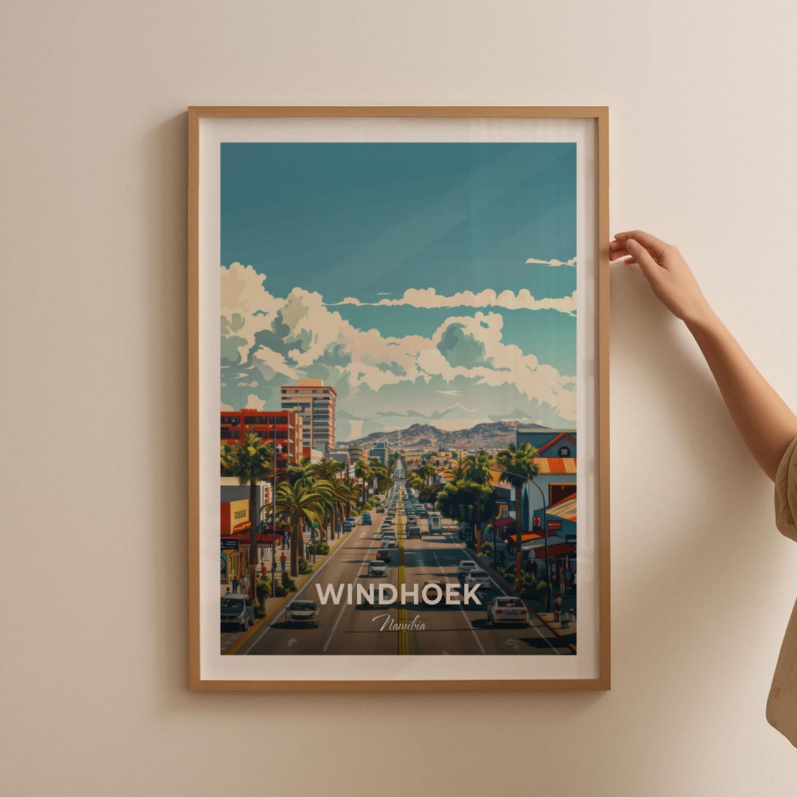 Windhoek Namibia Palm Lined Avenue Cityscape Vintage Travel Poster - Image 2