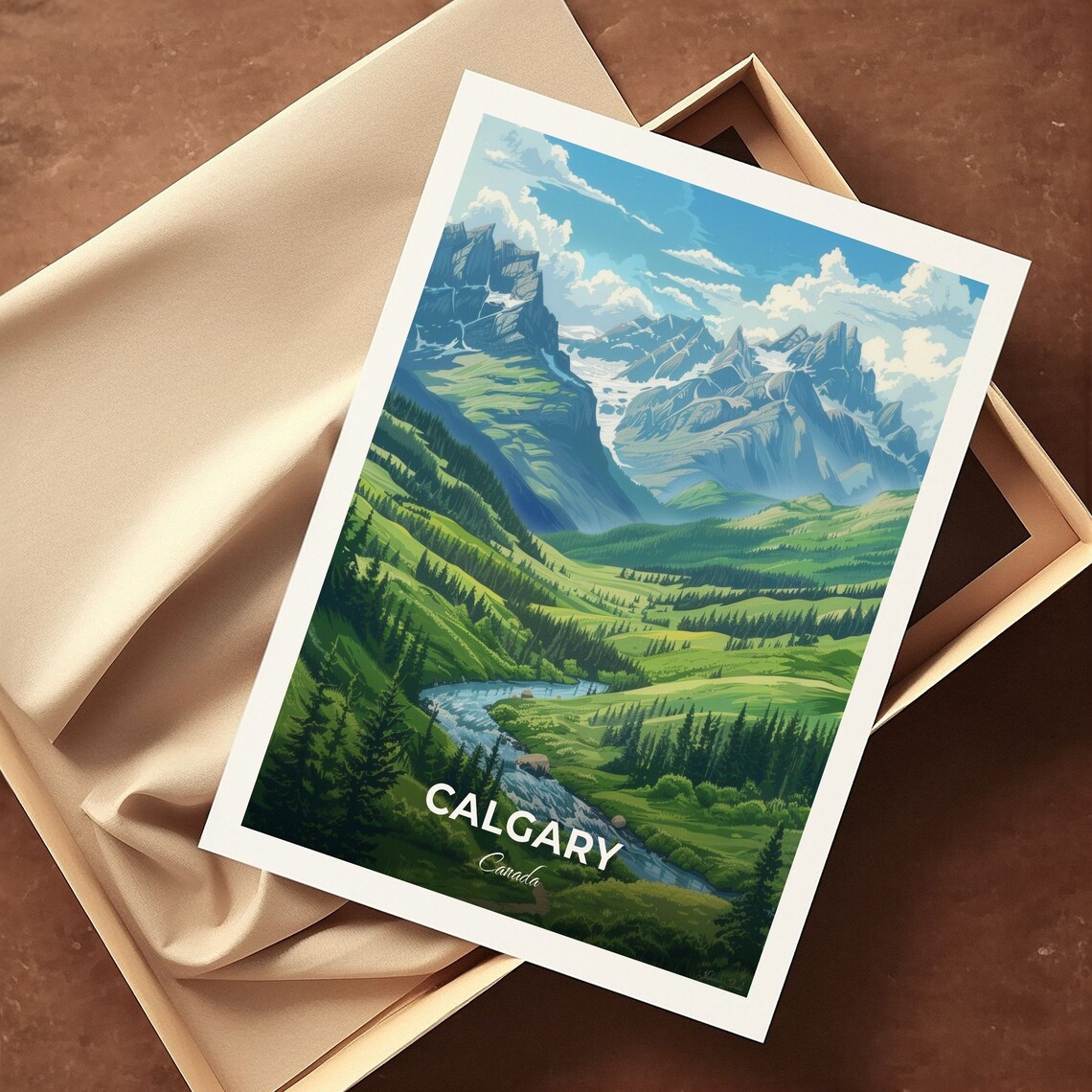 Calgary Canada Wild Green Mountain Valley River Travel Poster - Image 3
