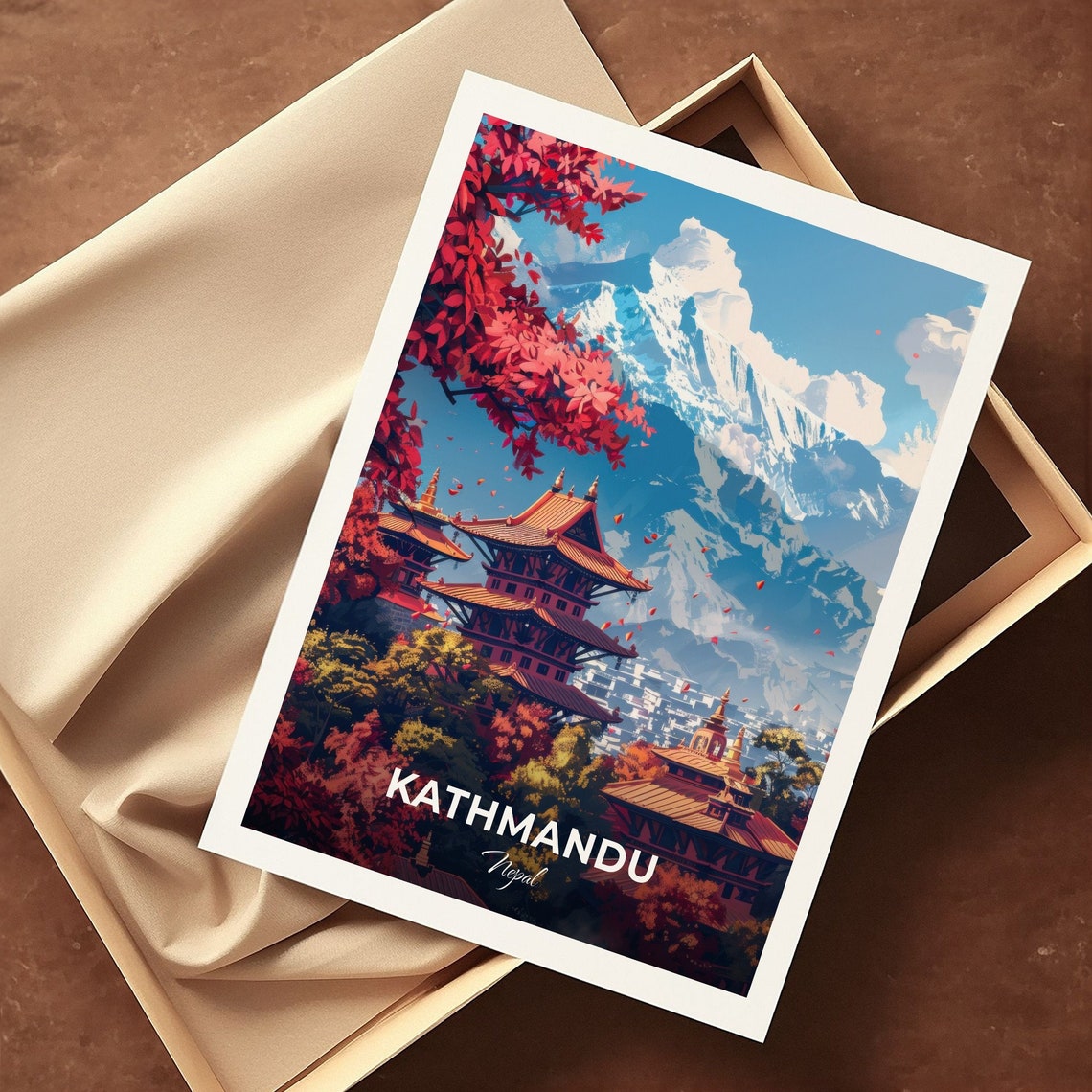 Kathmandu Nepal Himalayan Peaks Pagoda Temples Mountain Travel Poster - Image 3