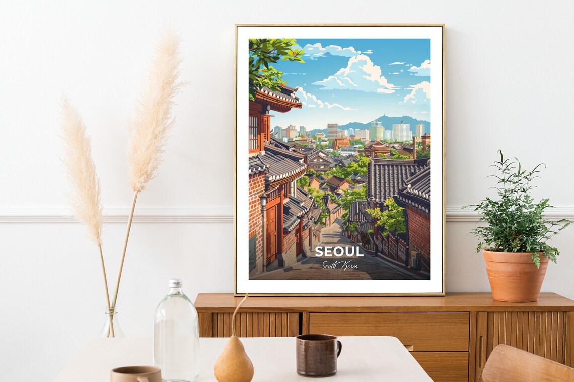 Seoul South Korea Bukchon Hanok Village Street Travel Poster - Image 2