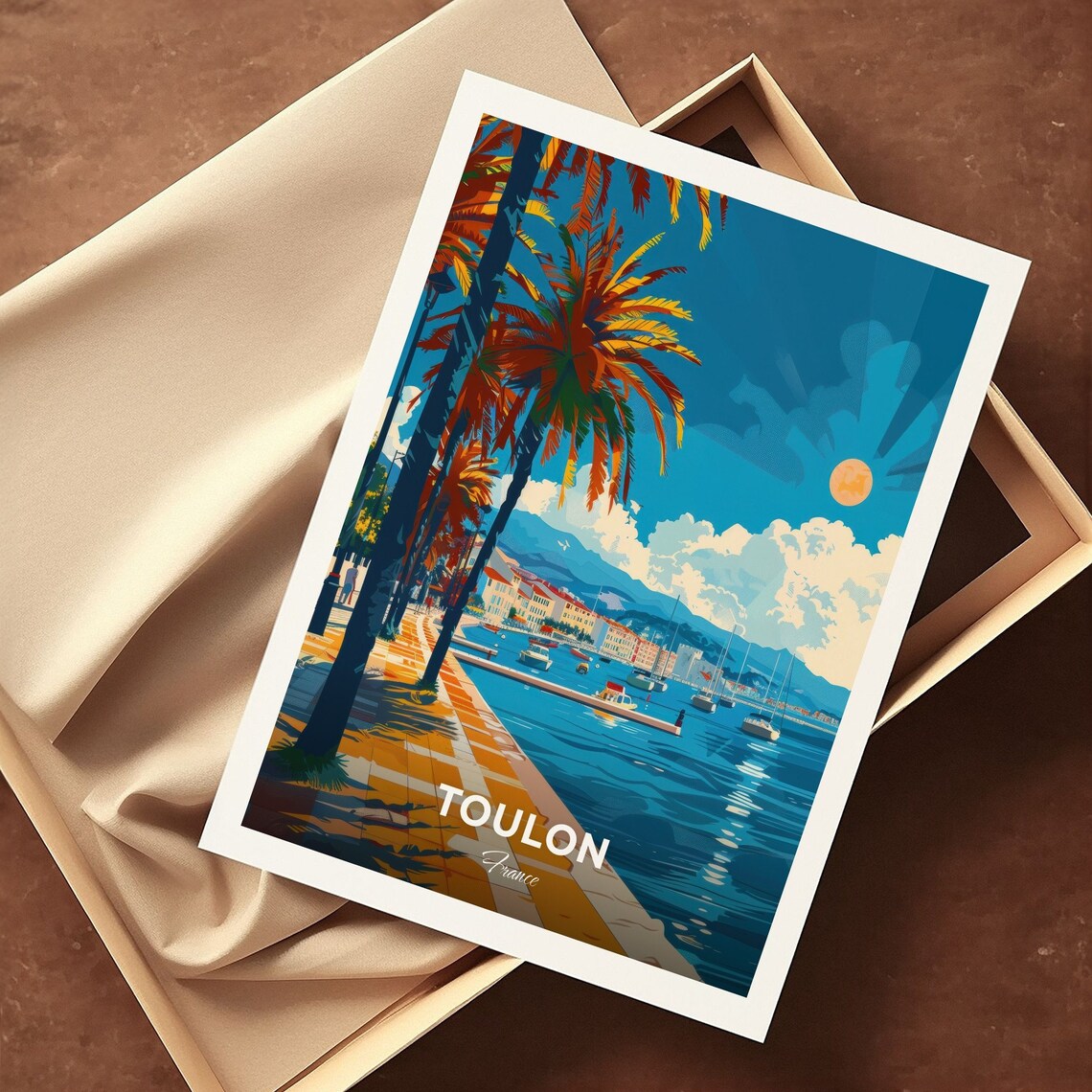 Toulon Palm Promenade Marina Sailboats Blue Bay Summer Poster - Image 3