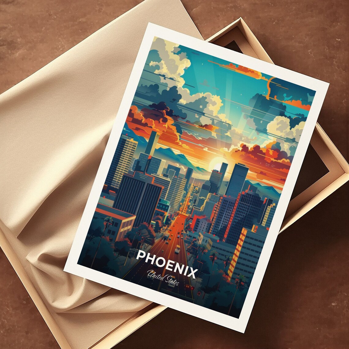 Phoenix Downtown Skyline Desert Sunset Mountains Travel Poster USA - Image 3