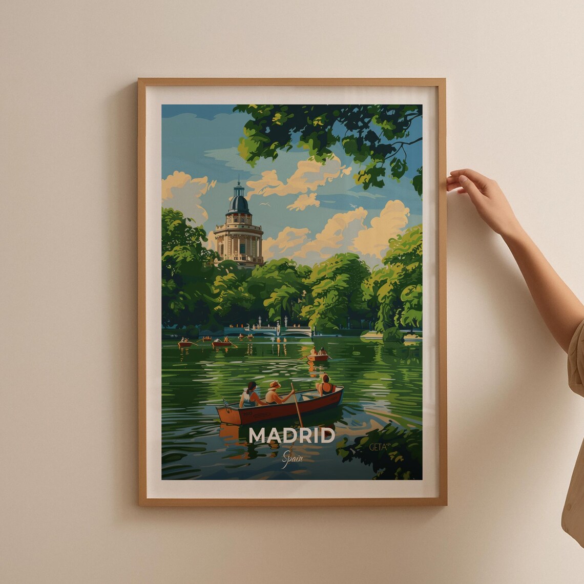 Madrid Spain Retiro Park Rowboats Green Summer Lake Travel Poster - Image 2