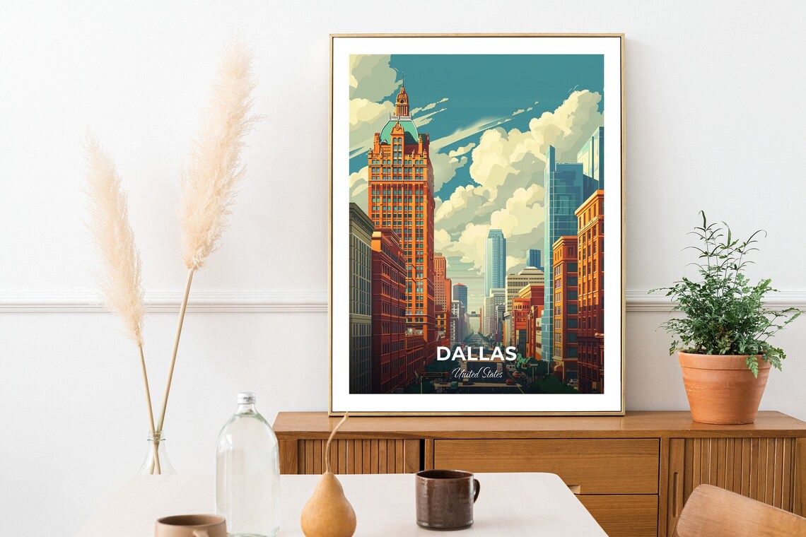 Dallas United States Downtown Skyline Historic Towers Travel Poster - Image 2