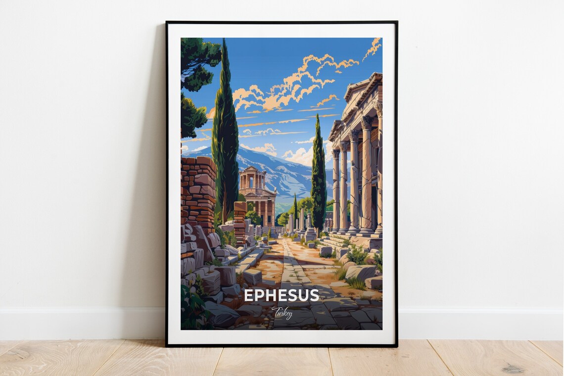 Ephesus Turkey Ancient Marble Columns Street Vintage Travel Poster