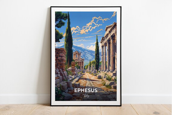 Ephesus Turkey Ancient Marble Columns Street Vintage Travel Poster