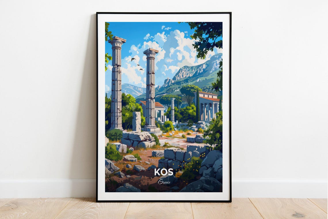 Kos Greece Ancient Ruins Columns Hillside Travel View Poster