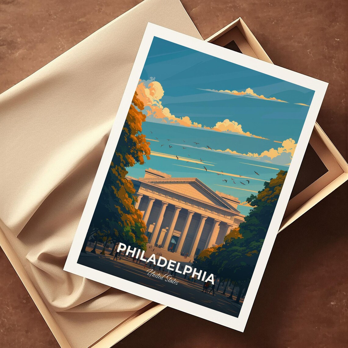 Philadelphia USA Neoclassical Columns Landmark Vintage Travel Poster - Image 4