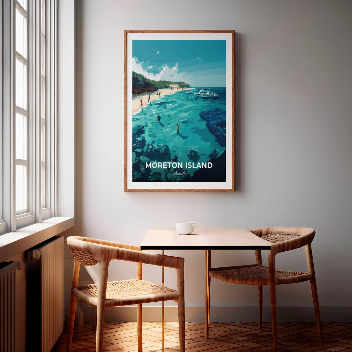 Moreton Island Australia Crystal Clear Shallows With Swimmers Travel Poster - Image 2