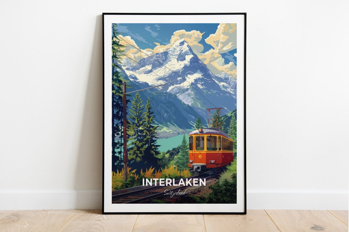 Interlaken Switzerland Travel Poster Schynige Platte Train Artwork