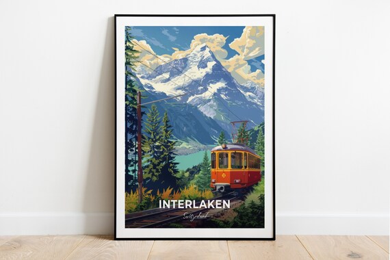 Interlaken Switzerland Travel Poster Schynige Platte Train Artwork