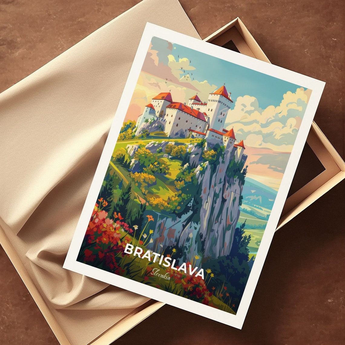 Bratislava Slovakia Hilltop Castle Rocky Cliff Danube Travel Poster - Image 3