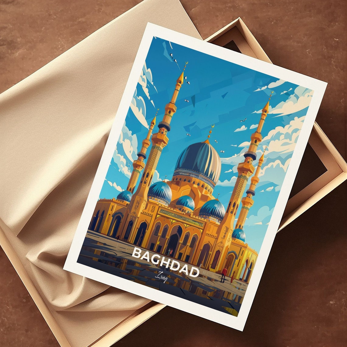 Baghdad Abu Hanifa Mosque Golden Domes Skyline Travel Scene Poster - Image 3