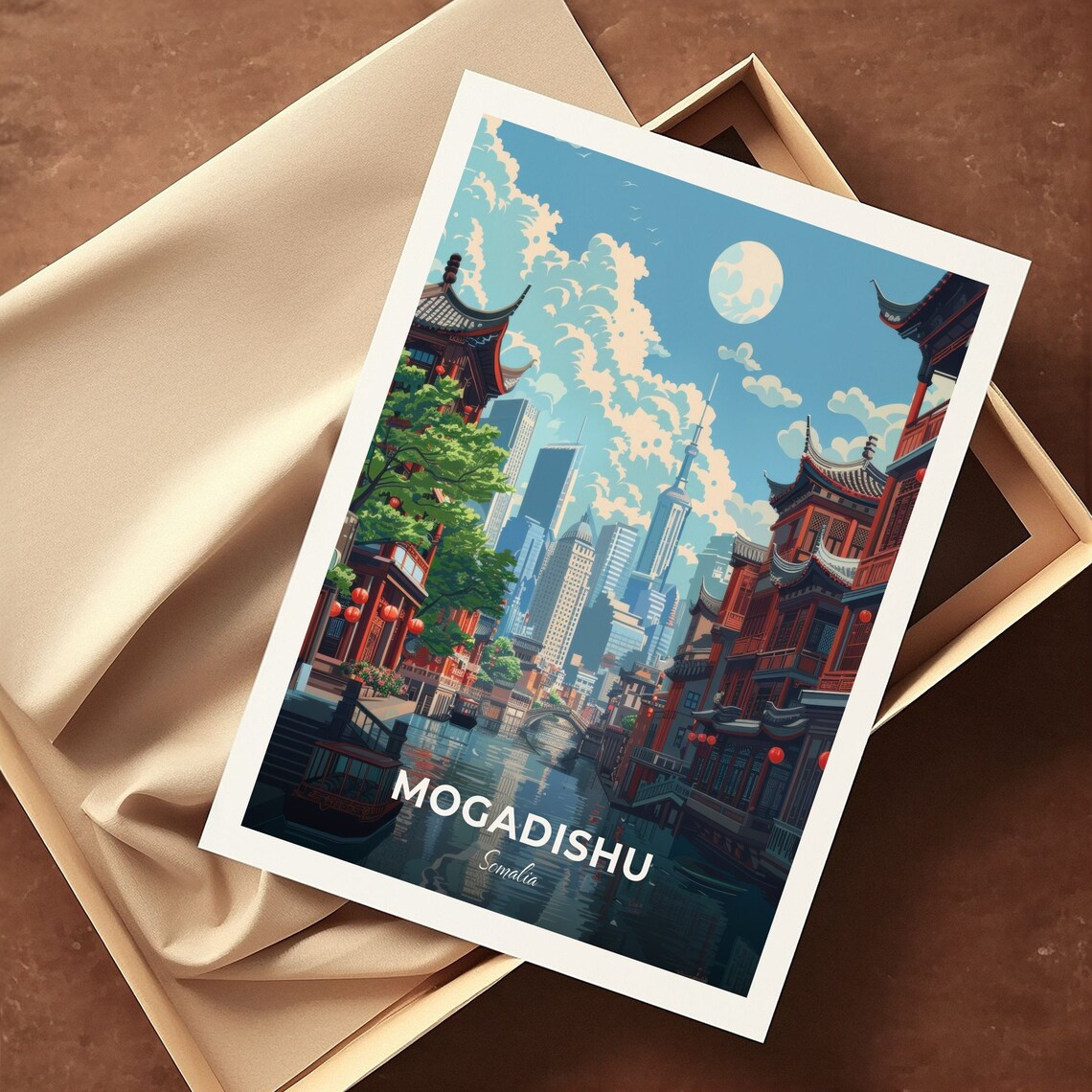 Mogadishu Old Chinese City Canal Lantern Street Scene Poster - Image 3