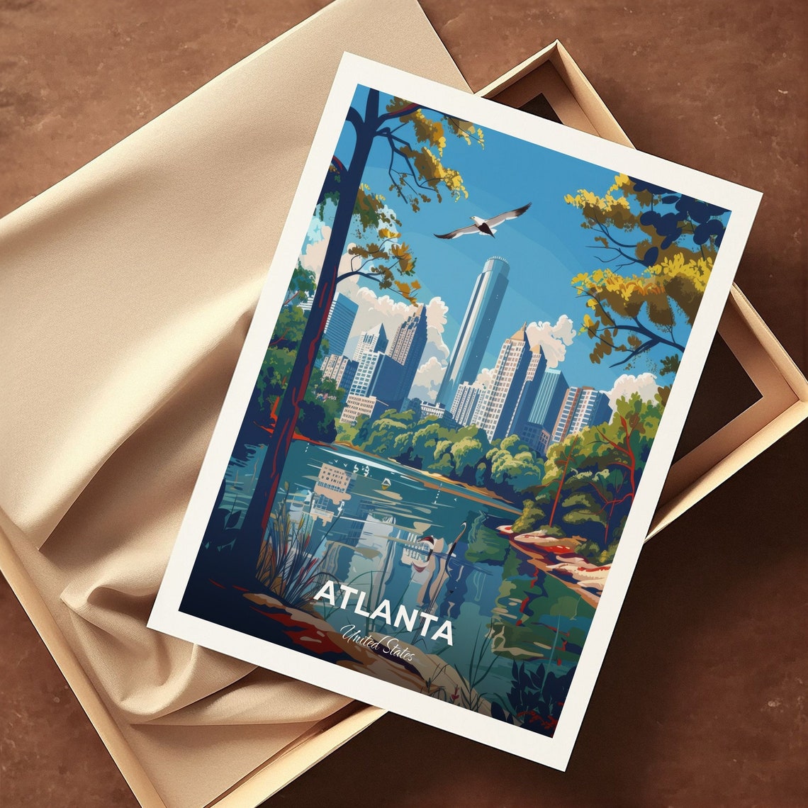 Atlanta Georgia Travel Poster Downtown Skyline Park Lake Artwork - Image 3
