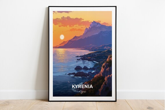 Kyrenia Cyprus Five Finger Mountains Sunset Coast Scene Poster