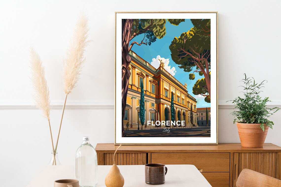 Florence Italy Pitti Palace with Pine Trees Renaissance Travel Poster - Image 2