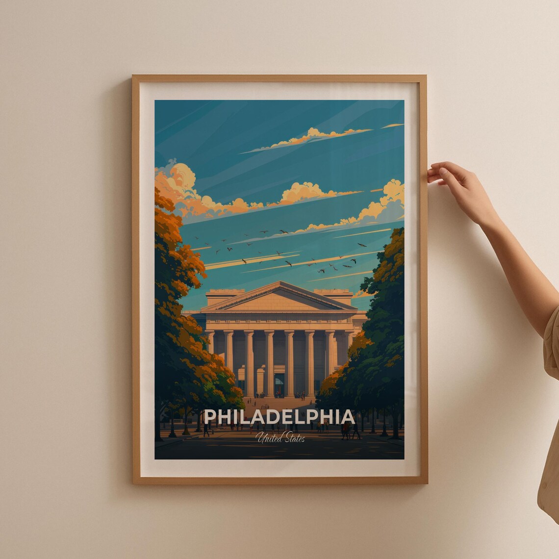 Philadelphia USA Neoclassical Columns Landmark Vintage Travel Poster - Image 2