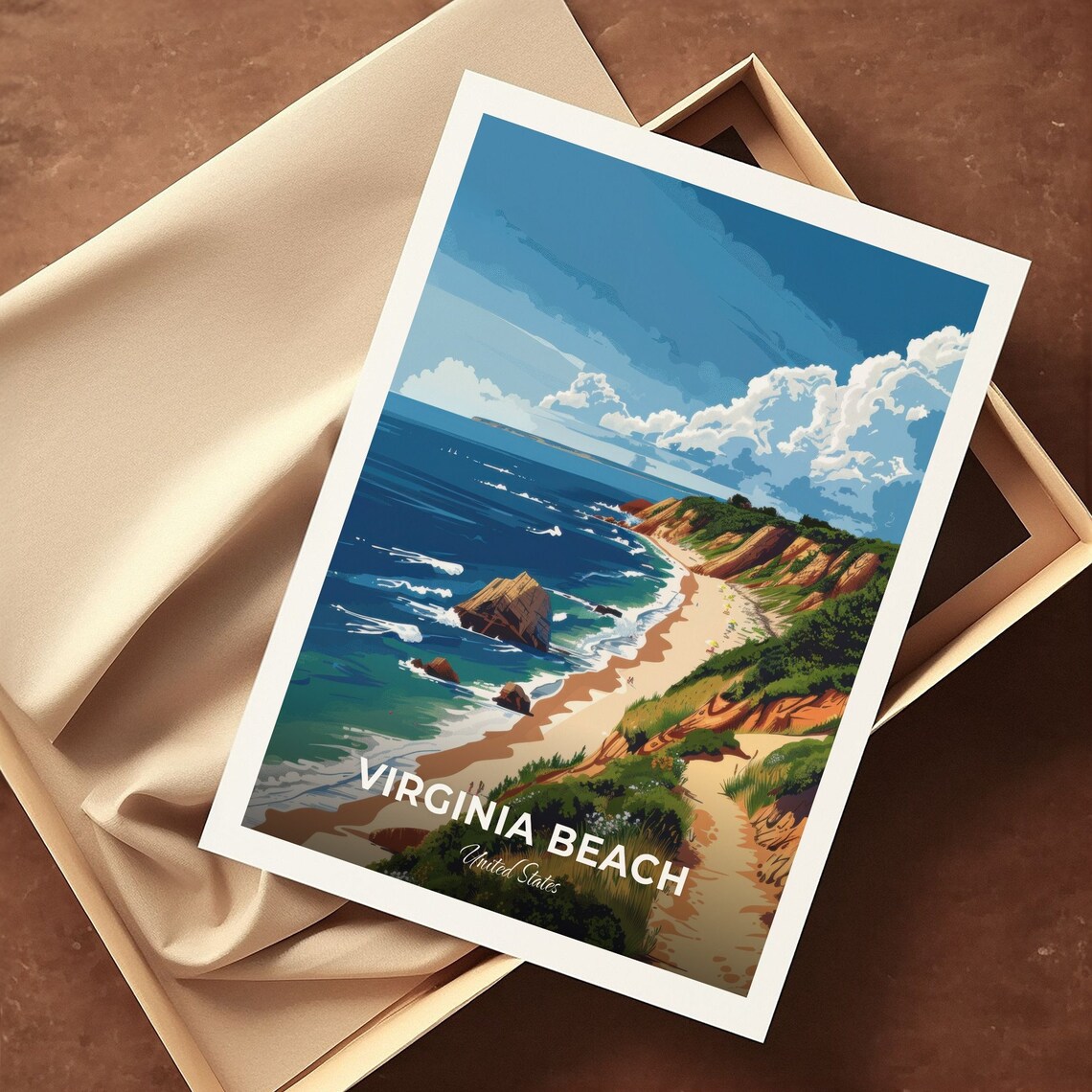 Virginia Beach Sandy Cove Coastal Cliffs United States Seaside Travel Poster - Image 3