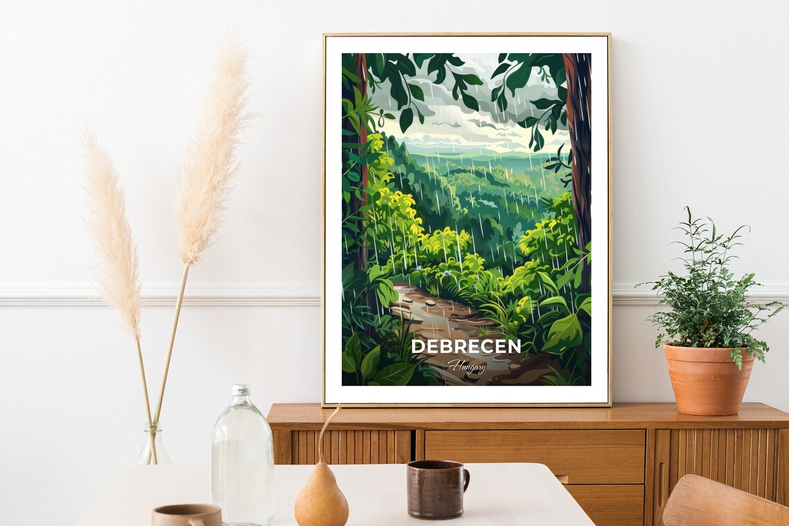 Debrecen Hungary Rainy Forest Path Green Valley Shower Nature Scene Poster - Image 2