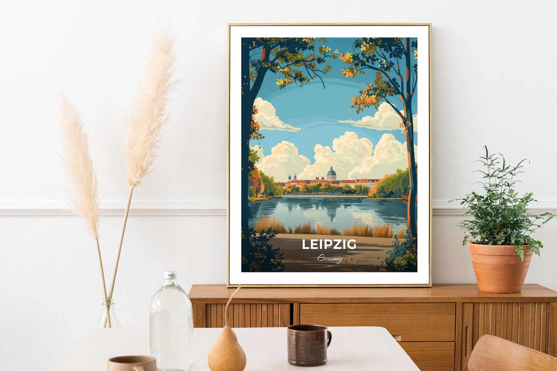 Leipzig Germany Serene Lakeside City Skyline Autumn View Poster - Image 2