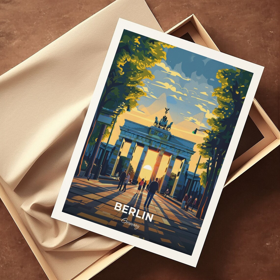 Berlin Brandenburg Gate Sunset Stroll Germany Icon Vintage Travel Poster - Image 3