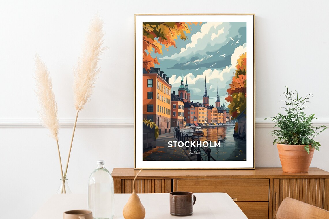 Stockholm Sweden Gamla Stan Old Town Waterfront Autumn Travel Poster - Image 2