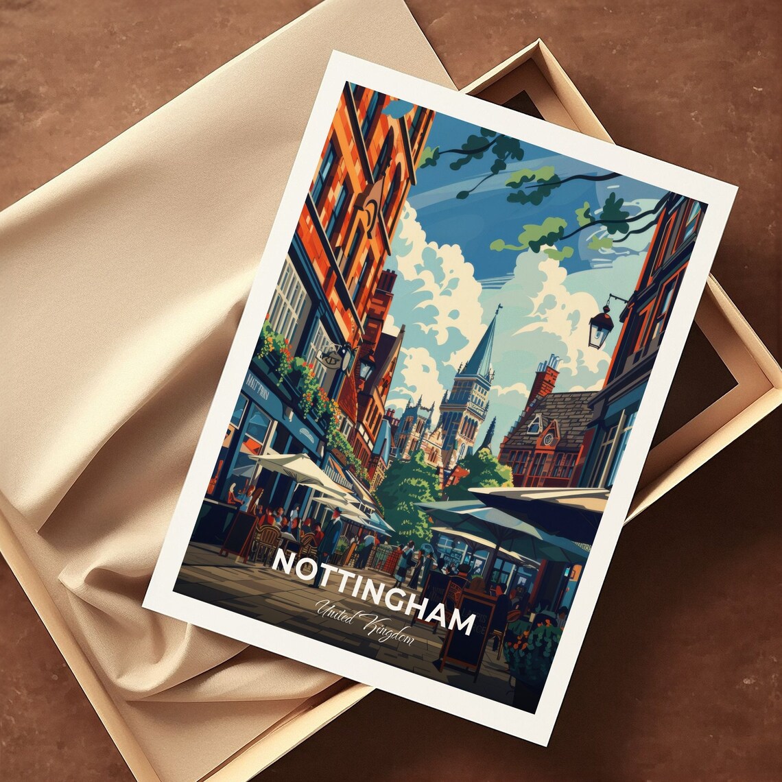 Nottingham Old Market Square Town Hall City View Travel Poster - Image 3