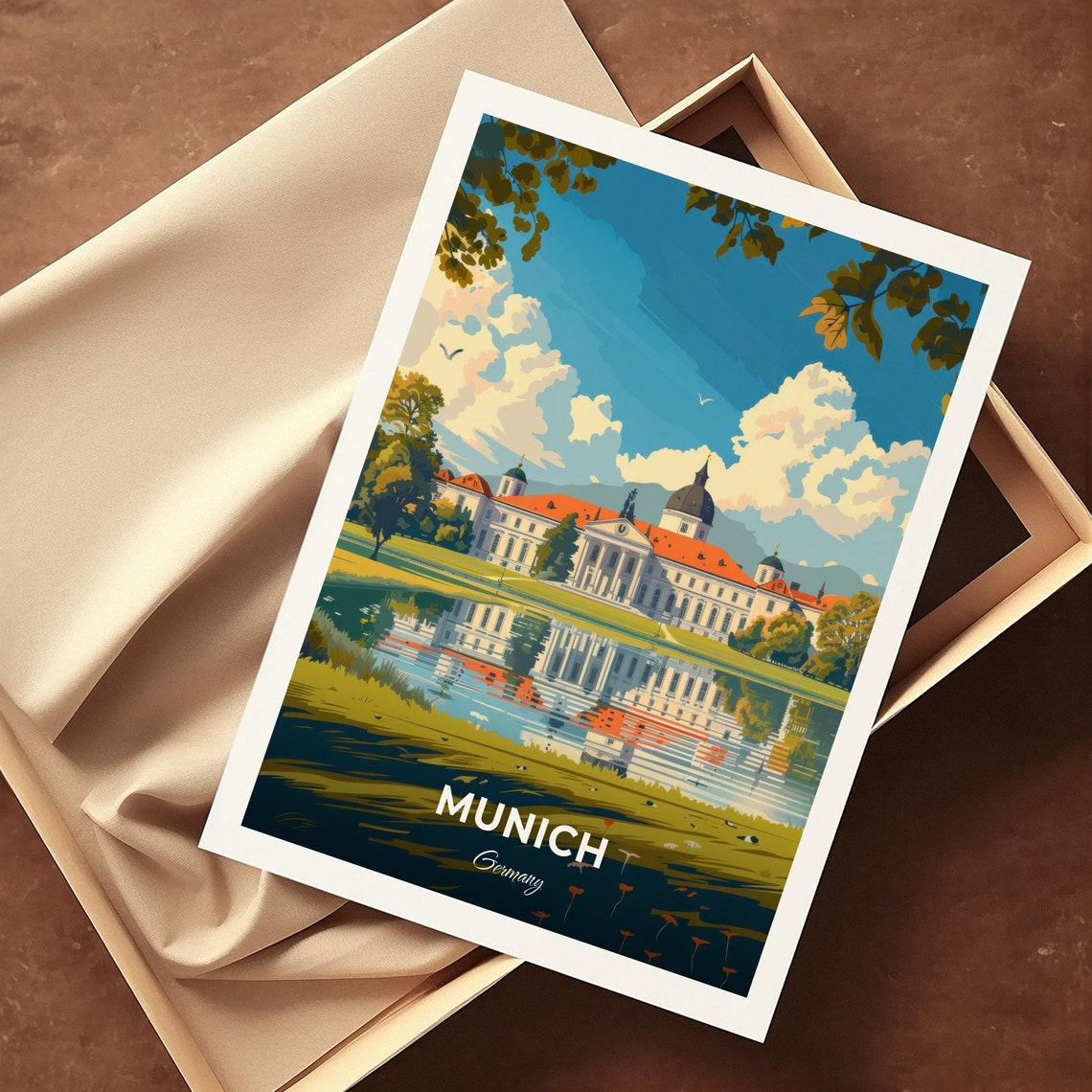 Munich Nymphenburg Palace Lake Reflection Royal Travel Poster - Image 3
