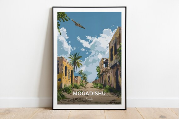 Mogadishu Somalia Wartime Streetscape Military Jet Art Poster